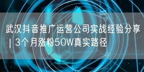 武汉抖音推广运营公司实战经验分享｜3个月